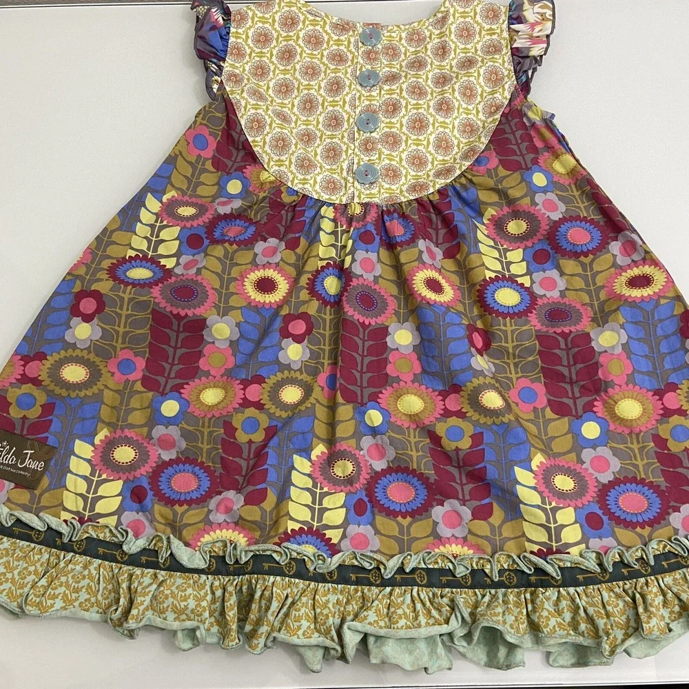 Matilda Jane Kids 6 Multicolor Dress Floral Clock Mixed Print‎ Boho Set of 2